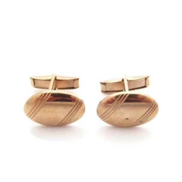 Classic Vintage Gold Plated Oval Cuff Links*Men's Jewelry Formal Wear